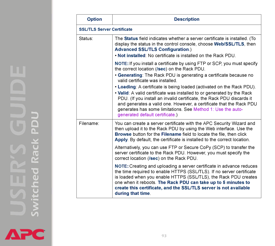 APC AP7900 manual Advanced SSL/TLS Configuration, During that time 