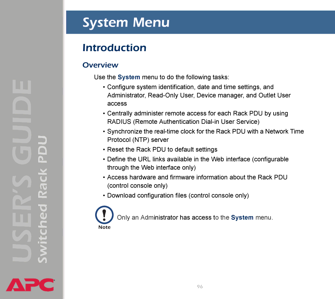 APC AP7900 manual System Menu, Introduction 