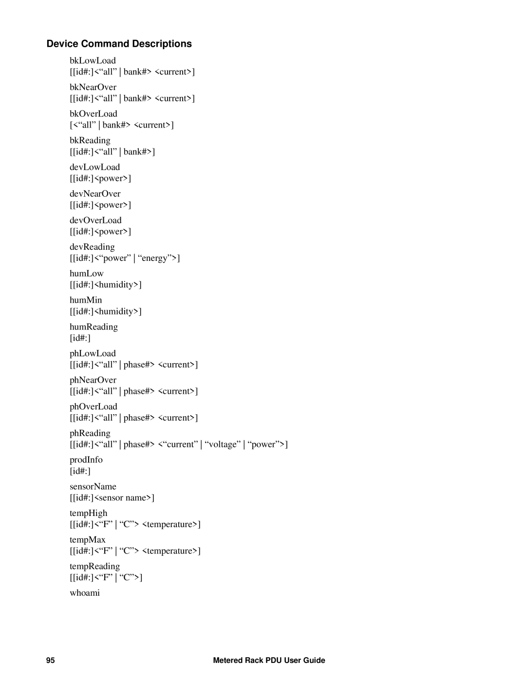 APC AP88XX, AP8886, AP8861 manual Device Command Descriptions 