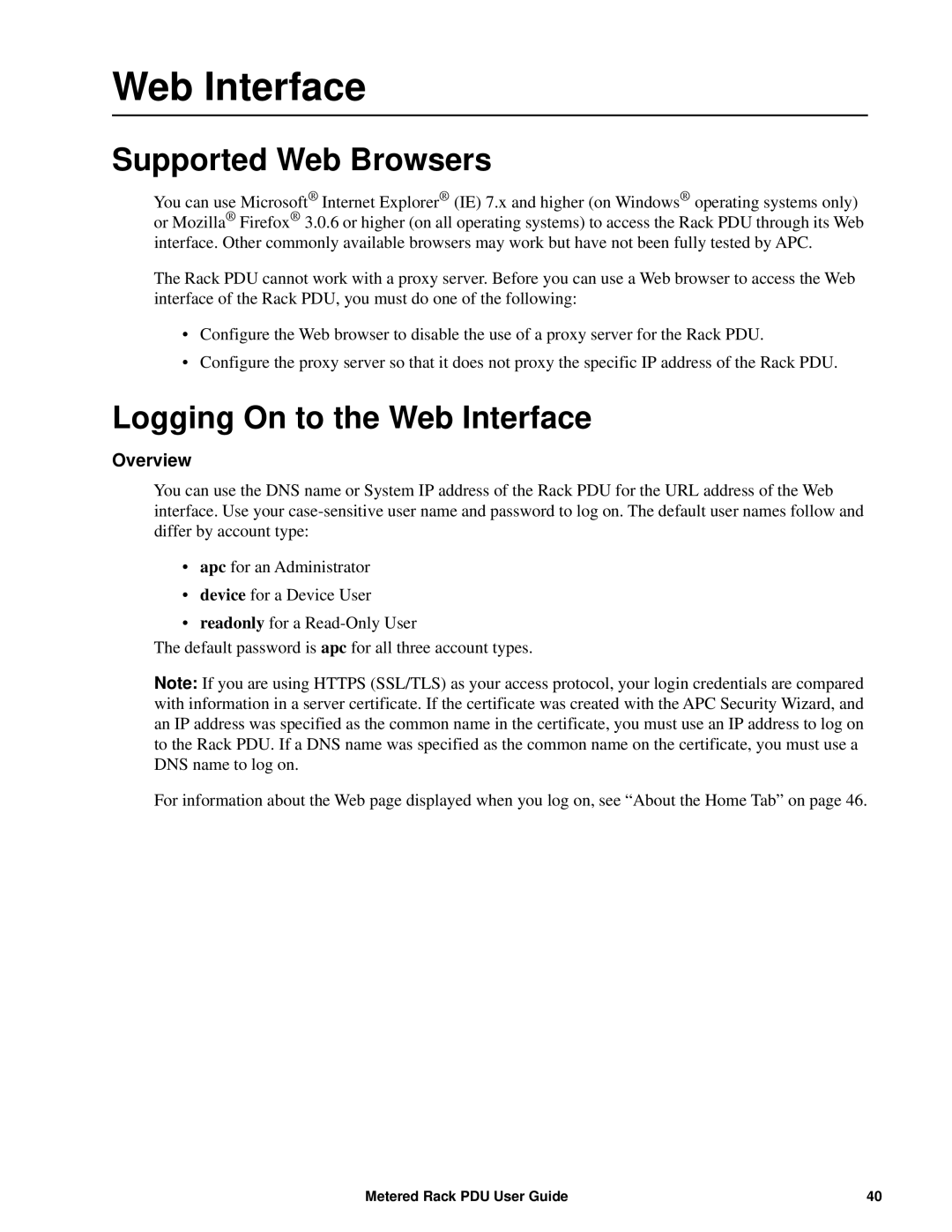 APC AP8886, AP88XX, AP8861 manual Supported Web Browsers, Logging On to the Web Interface 