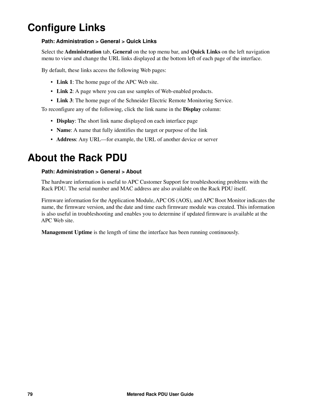 APC AP8886, AP88XX, AP8861 manual Configure Links, About the Rack PDU 