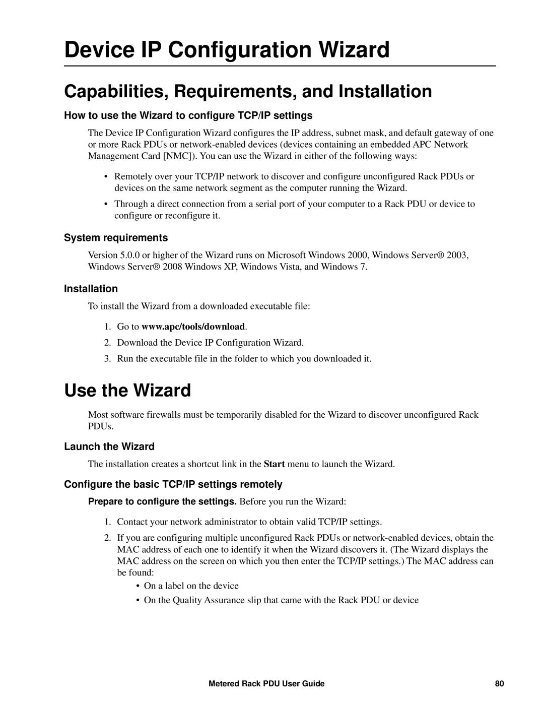 APC AP88XX, AP8886, AP8861 Device IP Configuration Wizard, Capabilities, Requirements, and Installation, Use the Wizard 