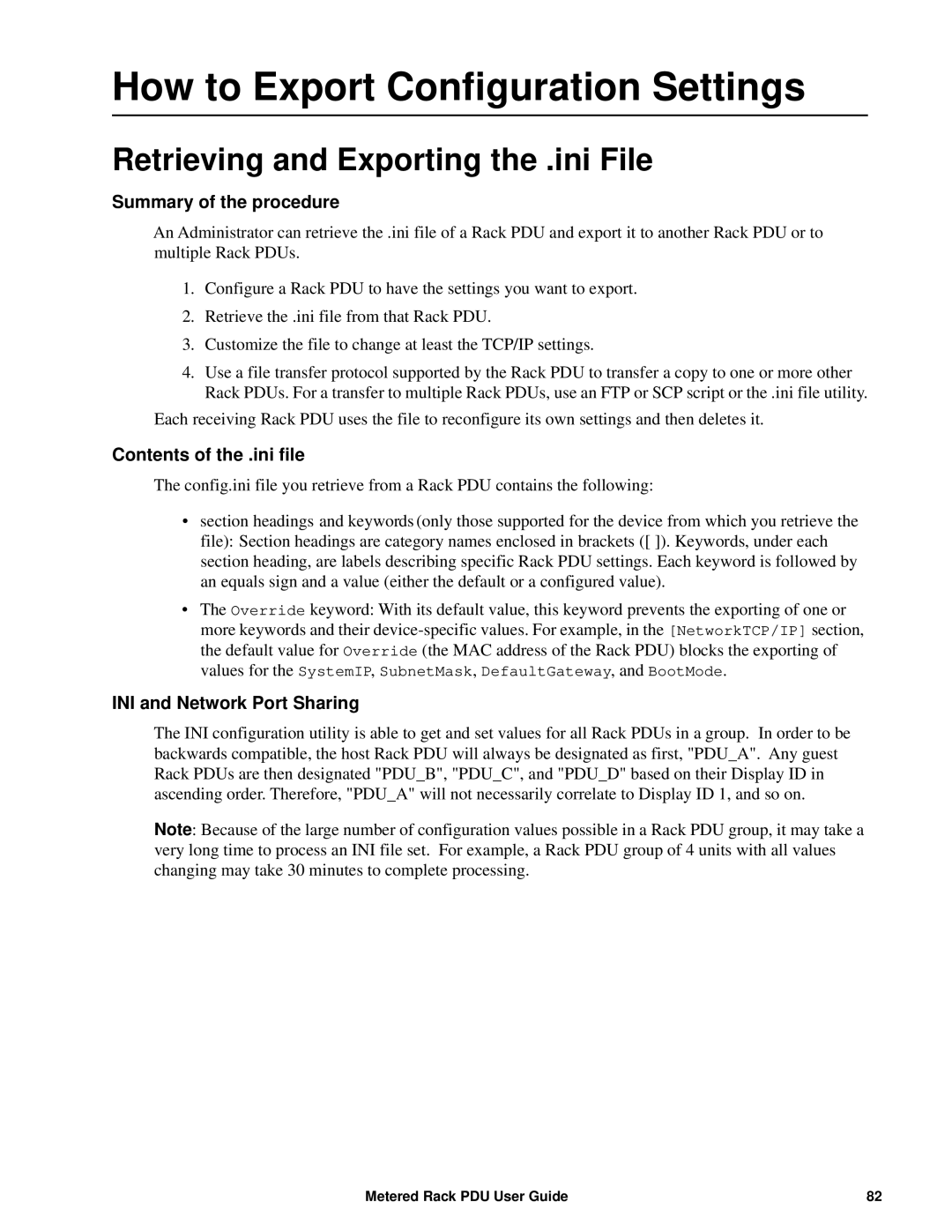 APC AP8886, AP88XX How to Export Configuration Settings, Retrieving and Exporting the .ini File, Summary of the procedure 