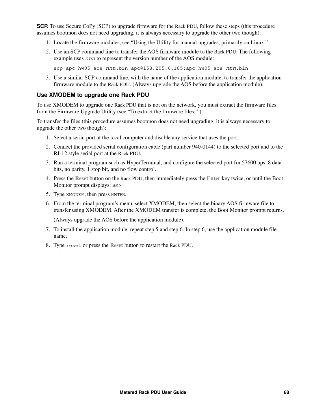 APC AP8886, AP88XX, AP8861 manual Use Xmodem to upgrade one Rack PDU 