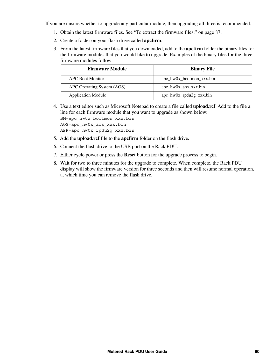 APC AP8861, AP8886, AP88XX manual Firmware Module Binary File 