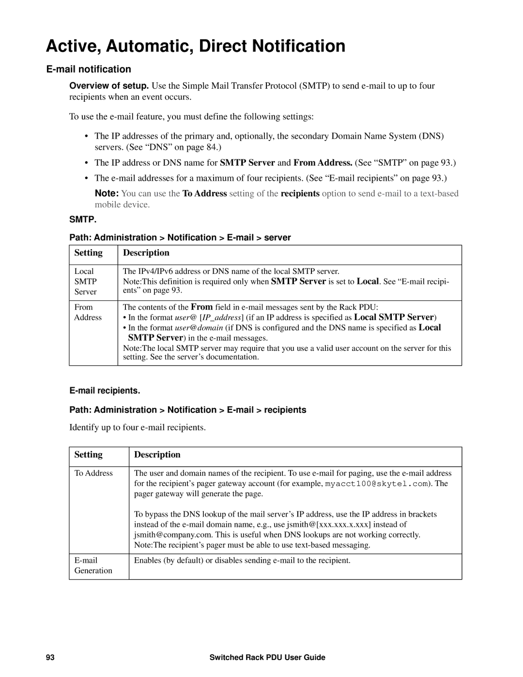 APC AP8941, AP89XX manual Active, Automatic, Direct Notification, Mail notification 