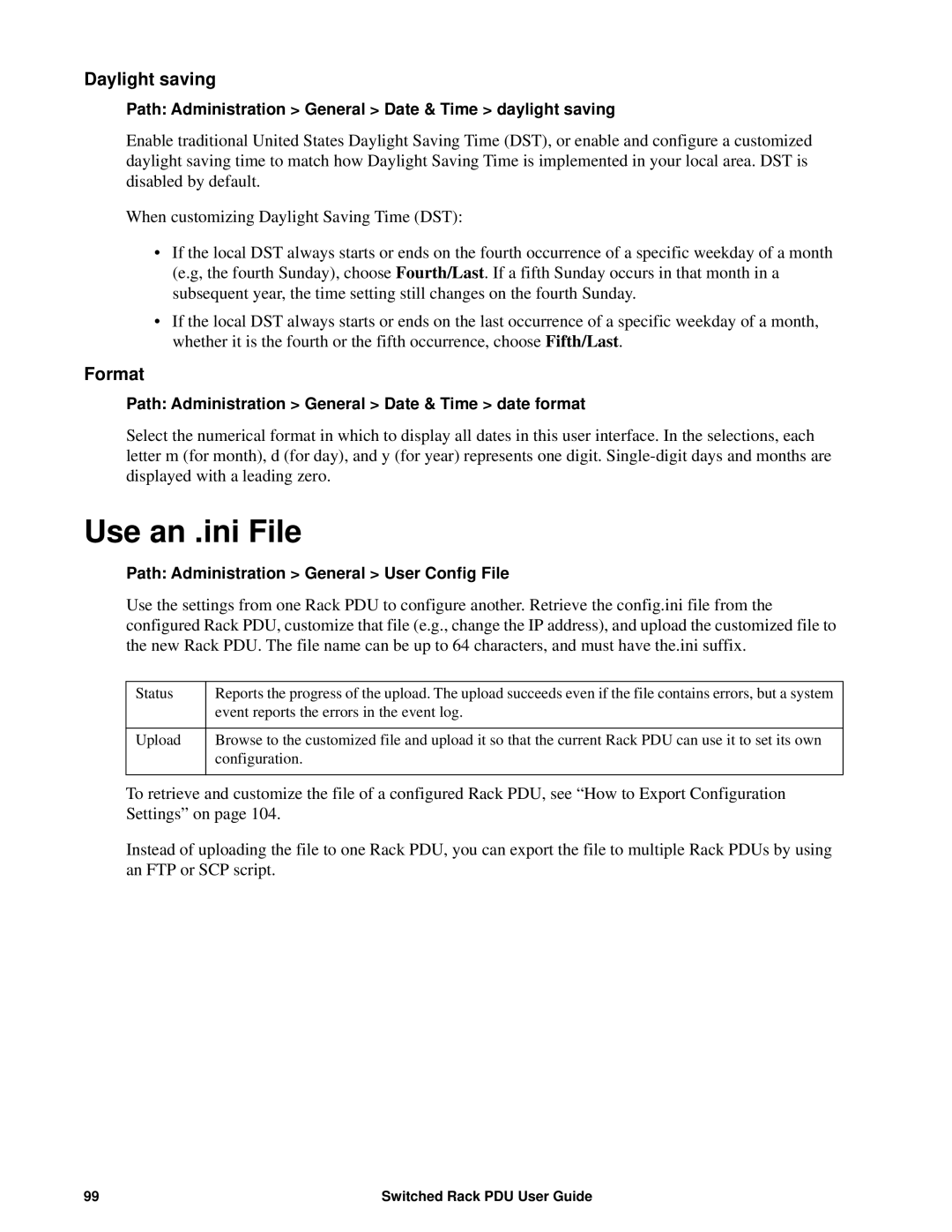 APC AP8941, AP89XX manual Use an .ini File, Daylight saving 