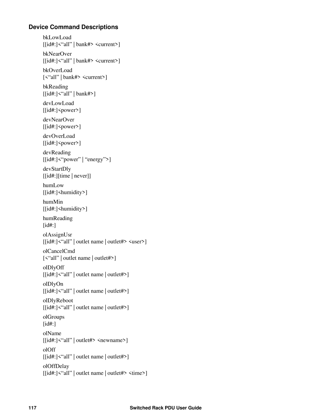 APC AP8941, AP89XX manual Device Command Descriptions 