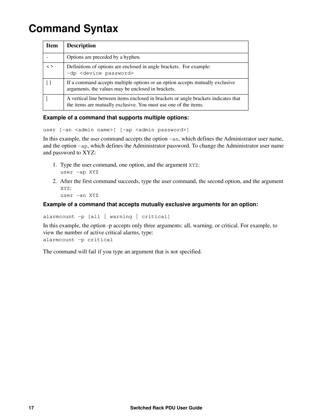 APC AP8941, AP89XX manual Command Syntax, Description 