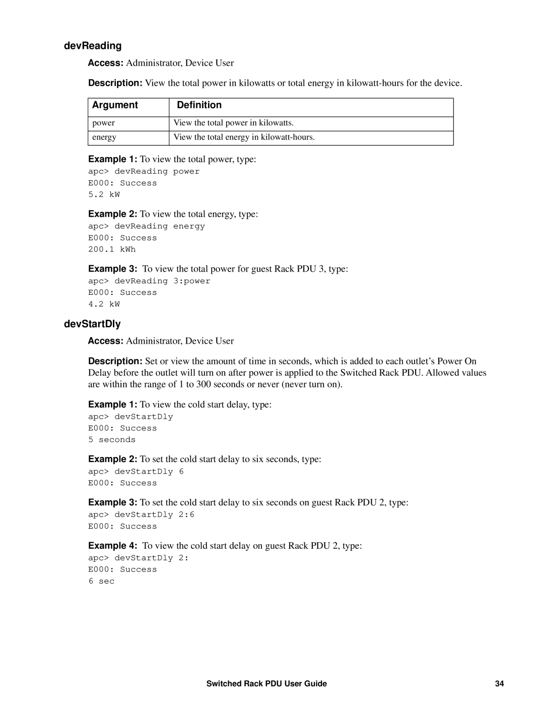 APC AP89XX, AP8941 manual DevReading, Argument Definition, DevStartDly 