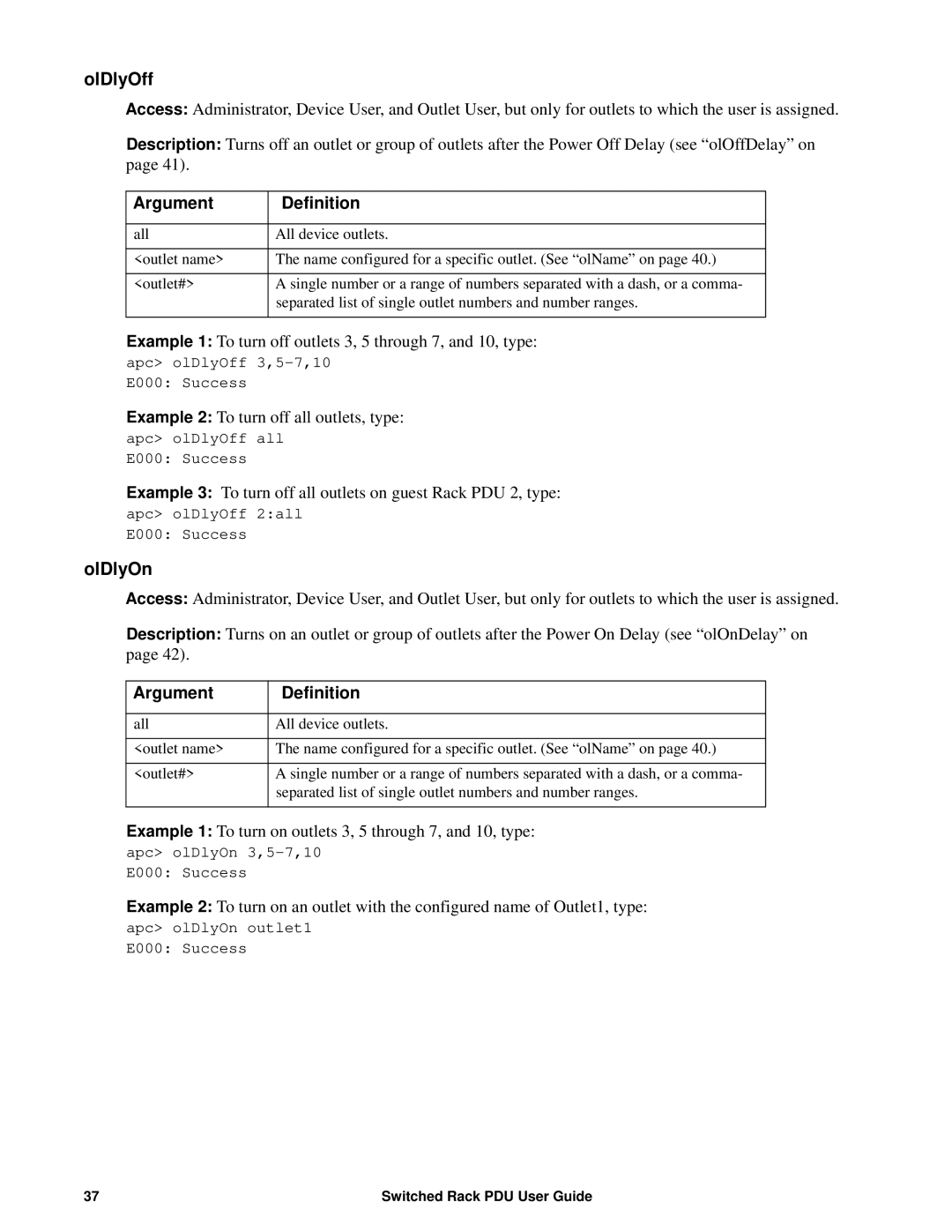 APC AP8941, AP89XX manual OlDlyOff, OlDlyOn 