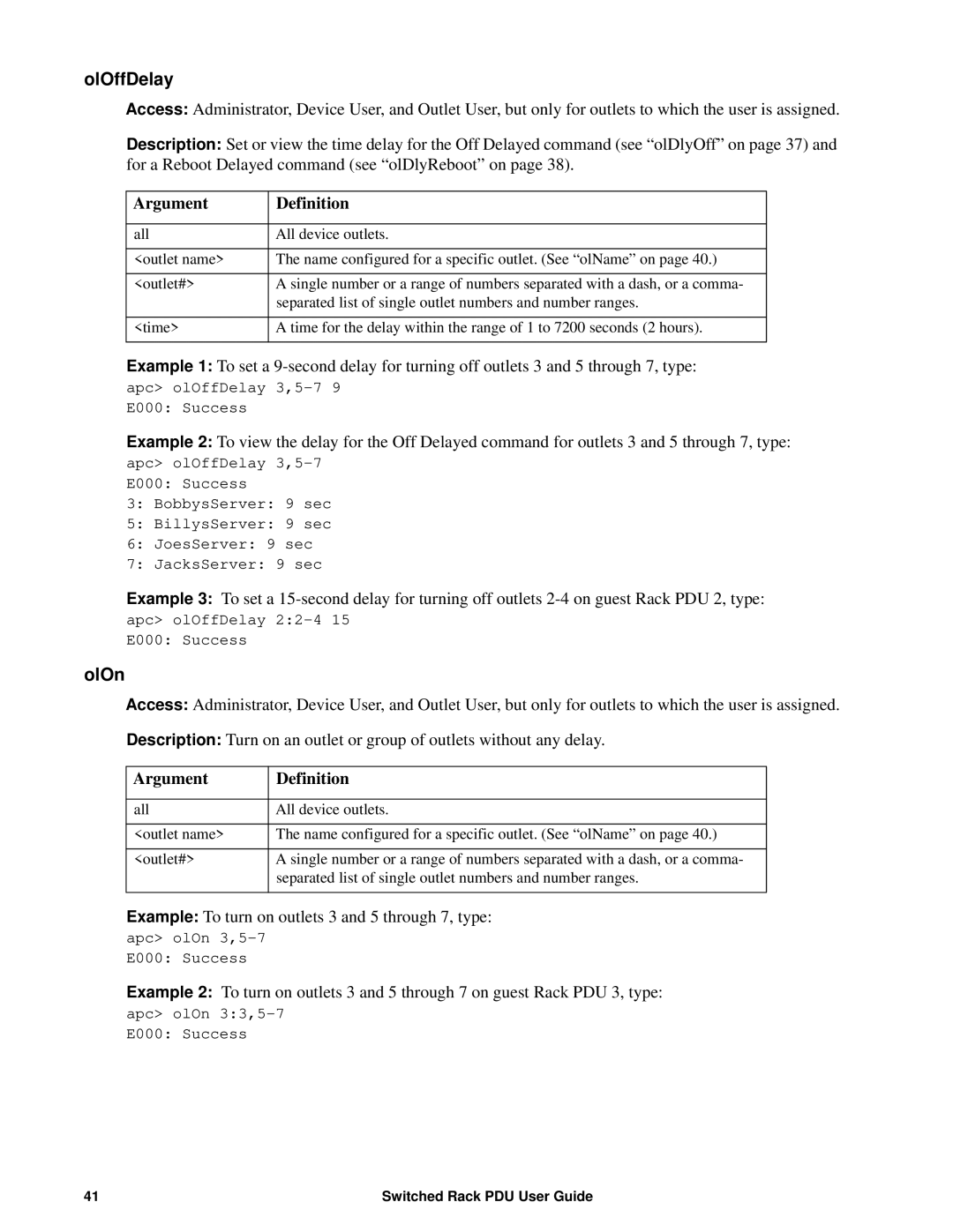 APC AP8941, AP89XX manual OlOffDelay, OlOn 