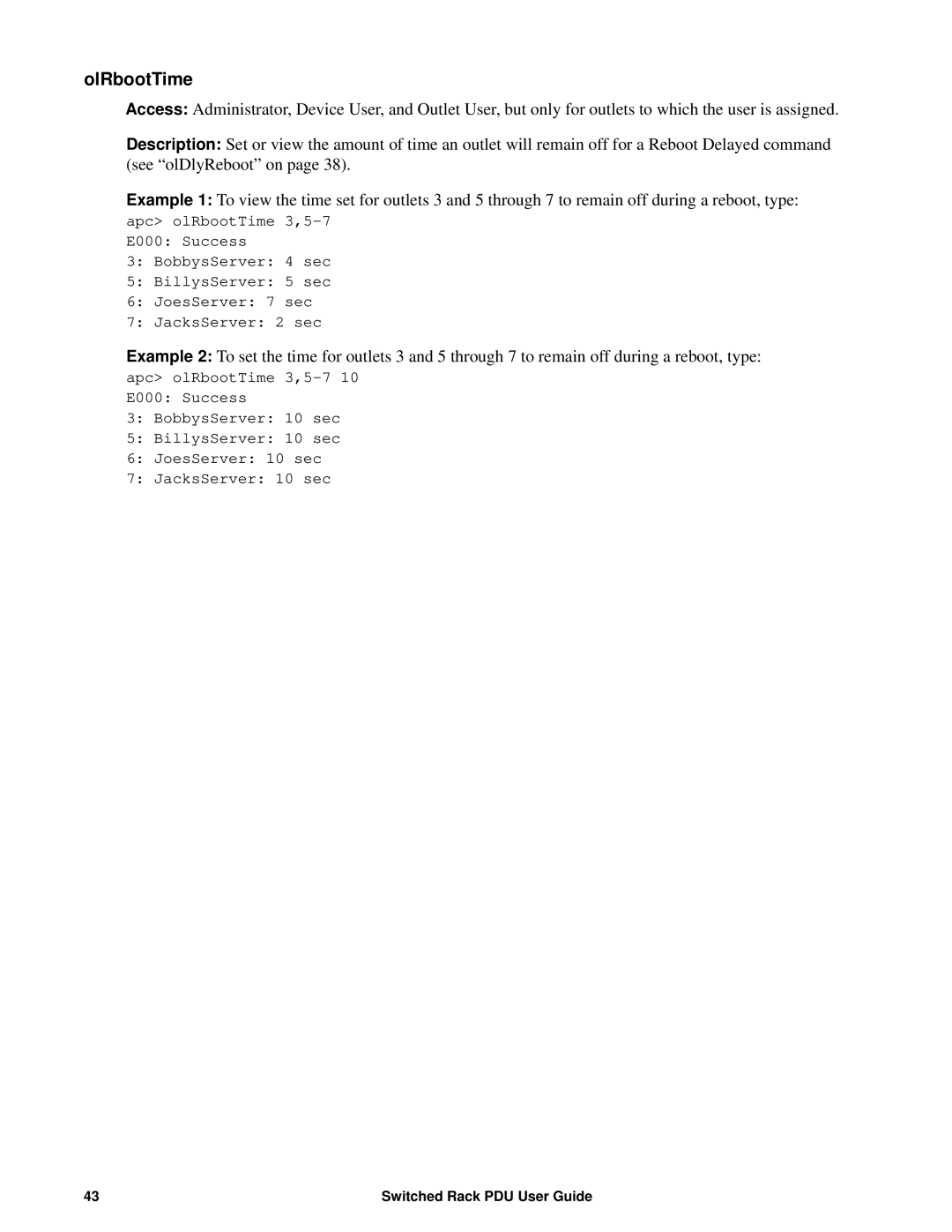 APC AP8941, AP89XX manual OlRbootTime 