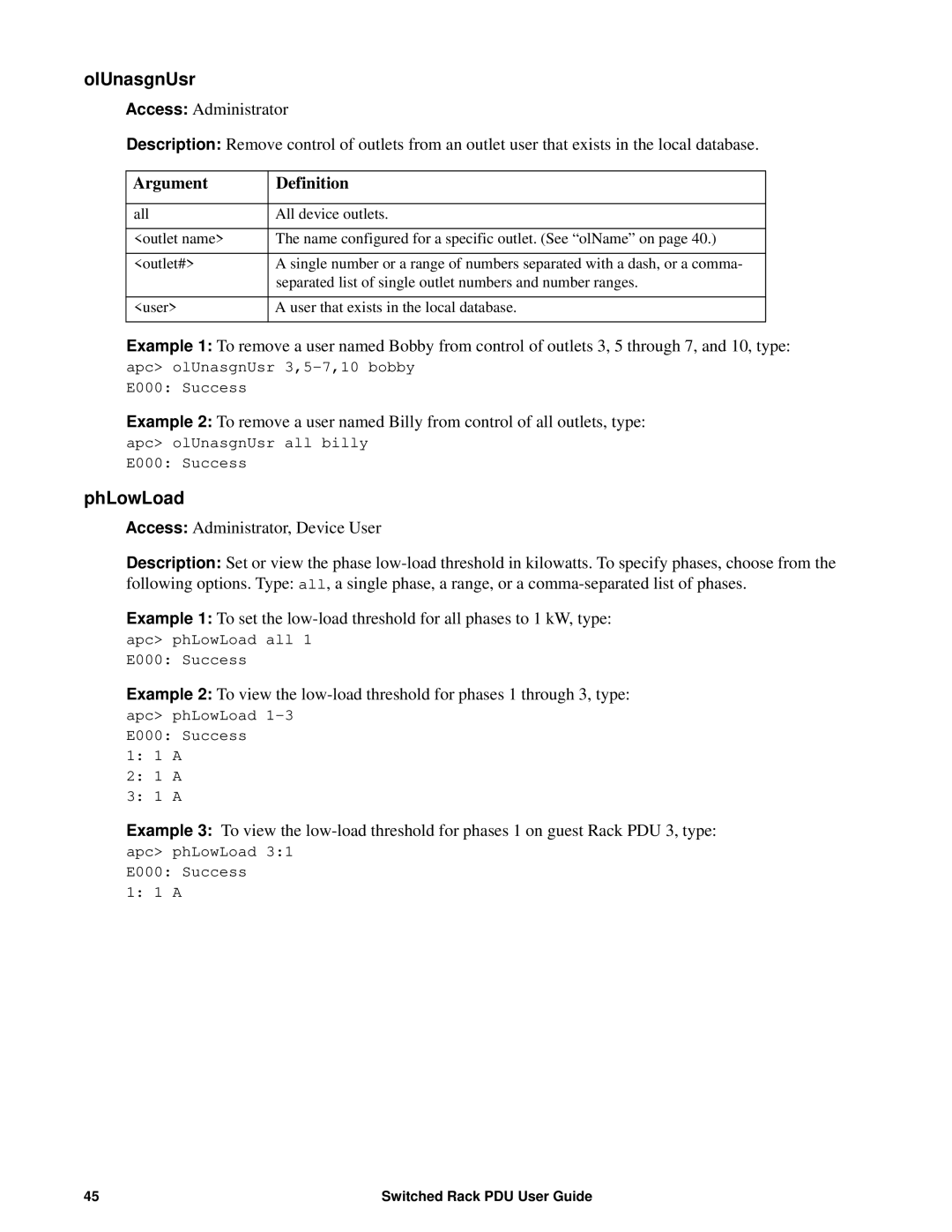 APC AP8941, AP89XX manual OlUnasgnUsr, PhLowLoad 