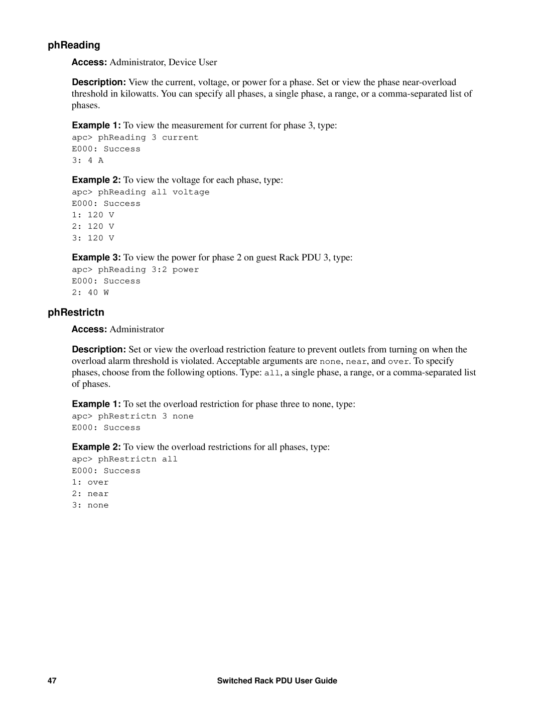 APC AP8941, AP89XX manual PhReading, PhRestrictn 