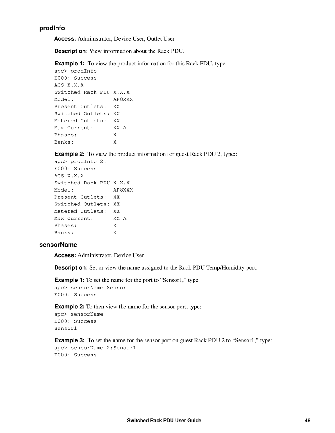 APC AP89XX, AP8941 manual ProdInfo, SensorName 