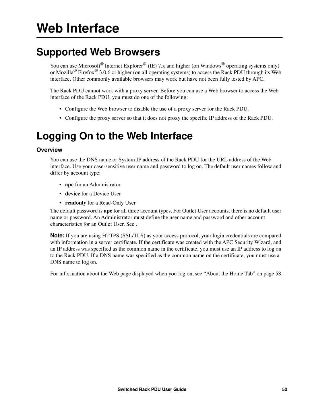 APC AP89XX, AP8941 manual Supported Web Browsers, Logging On to the Web Interface 