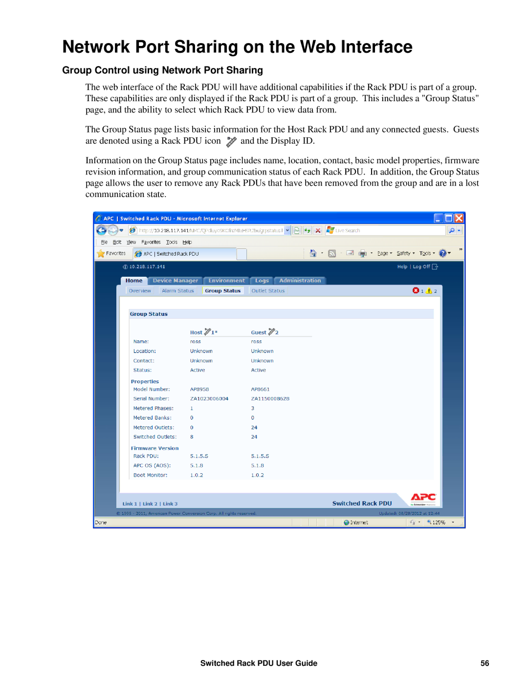 APC AP89XX, AP8941 manual Network Port Sharing on the Web Interface, Group Control using Network Port Sharing 