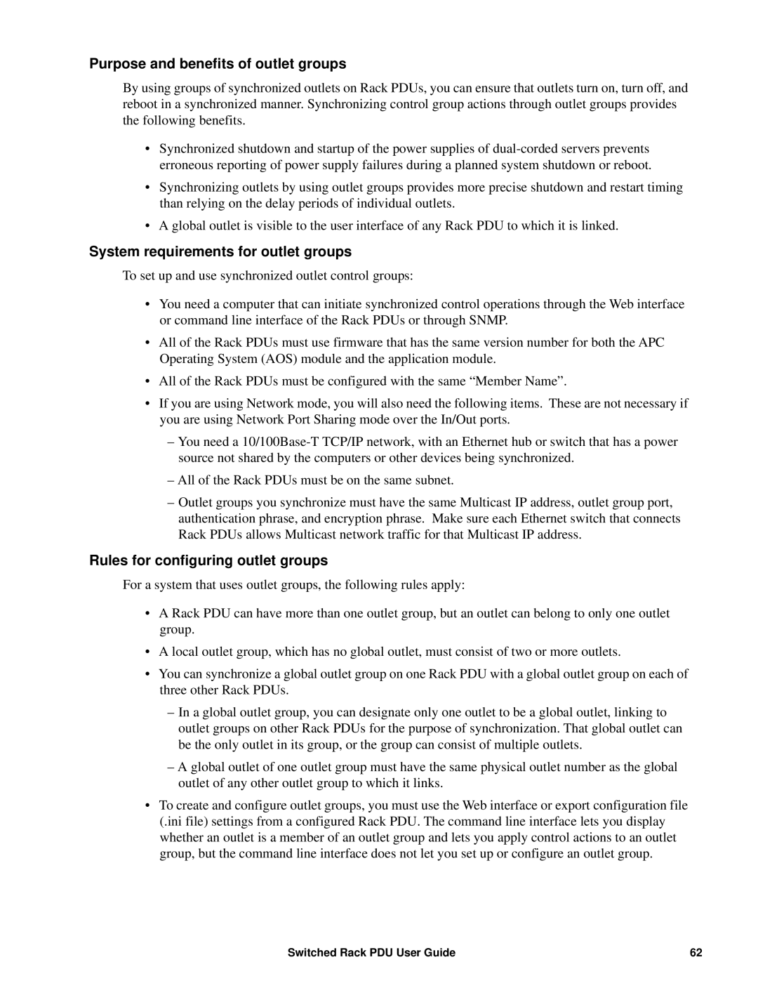 APC AP89XX, AP8941 manual Purpose and benefits of outlet groups, System requirements for outlet groups 