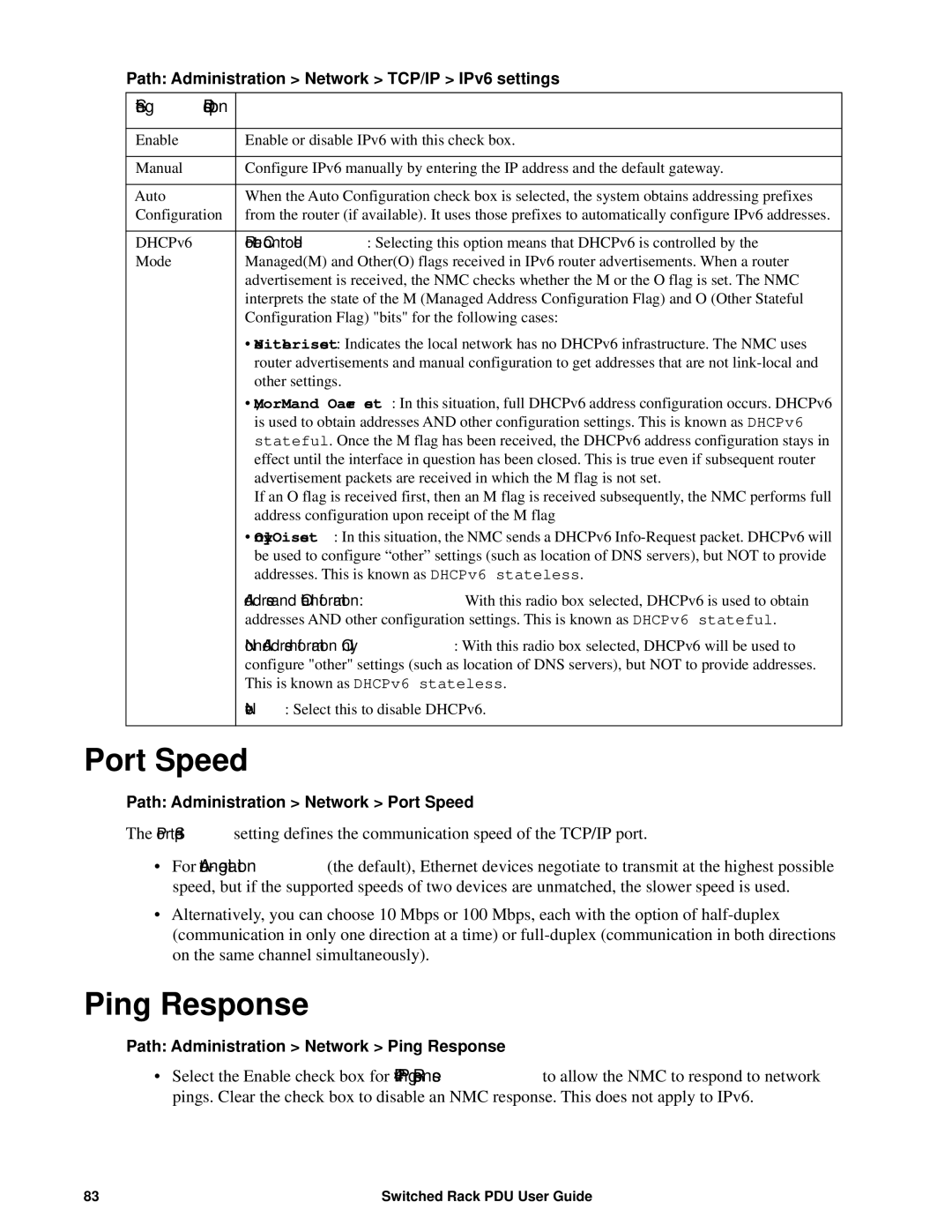 APC AP8941, AP89XX manual Port Speed, Ping Response 