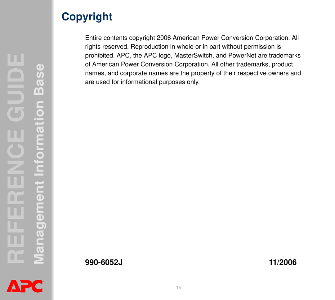 APC AP8959NA3 manual Copyright 