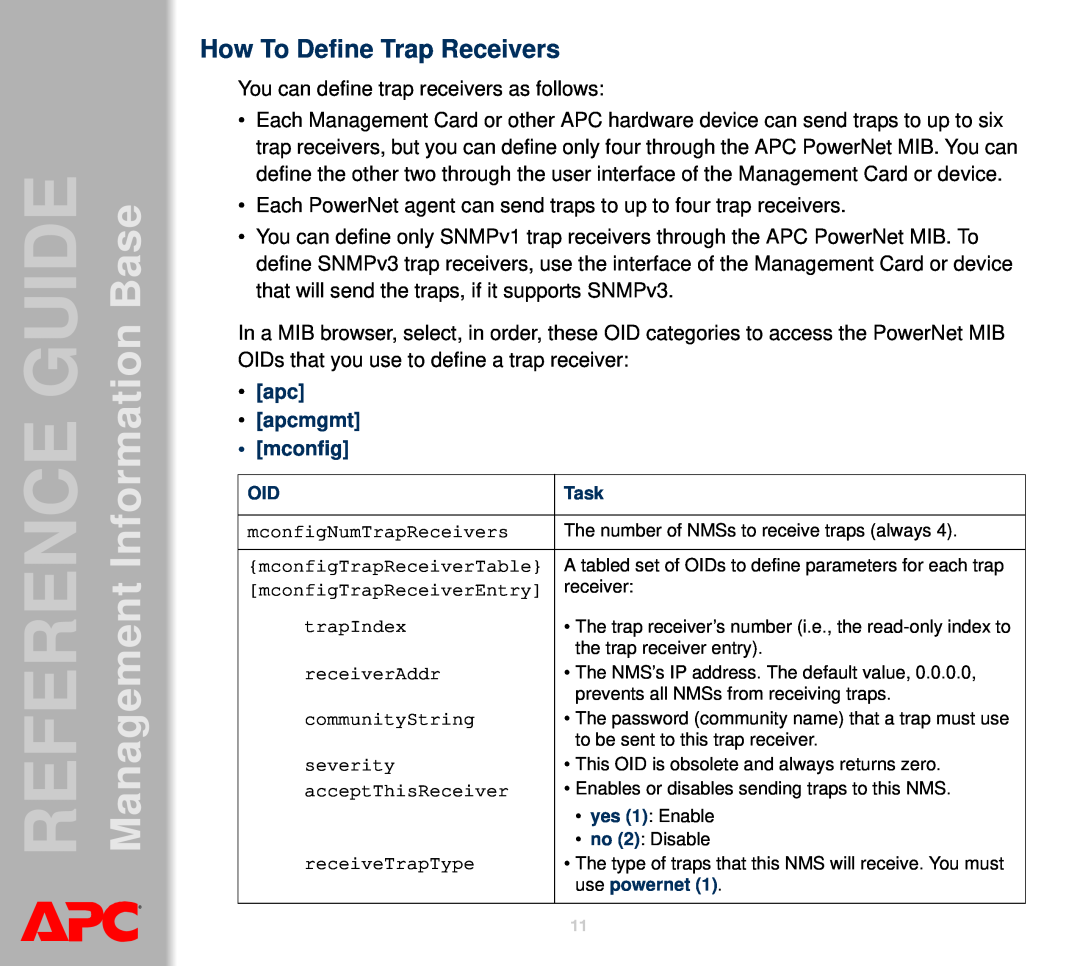 APC AP8959NA3 manual How To Define Trap Receivers, apc apcmgmt mconfig, GUIDEBase, REFERENCEInformationManagement 