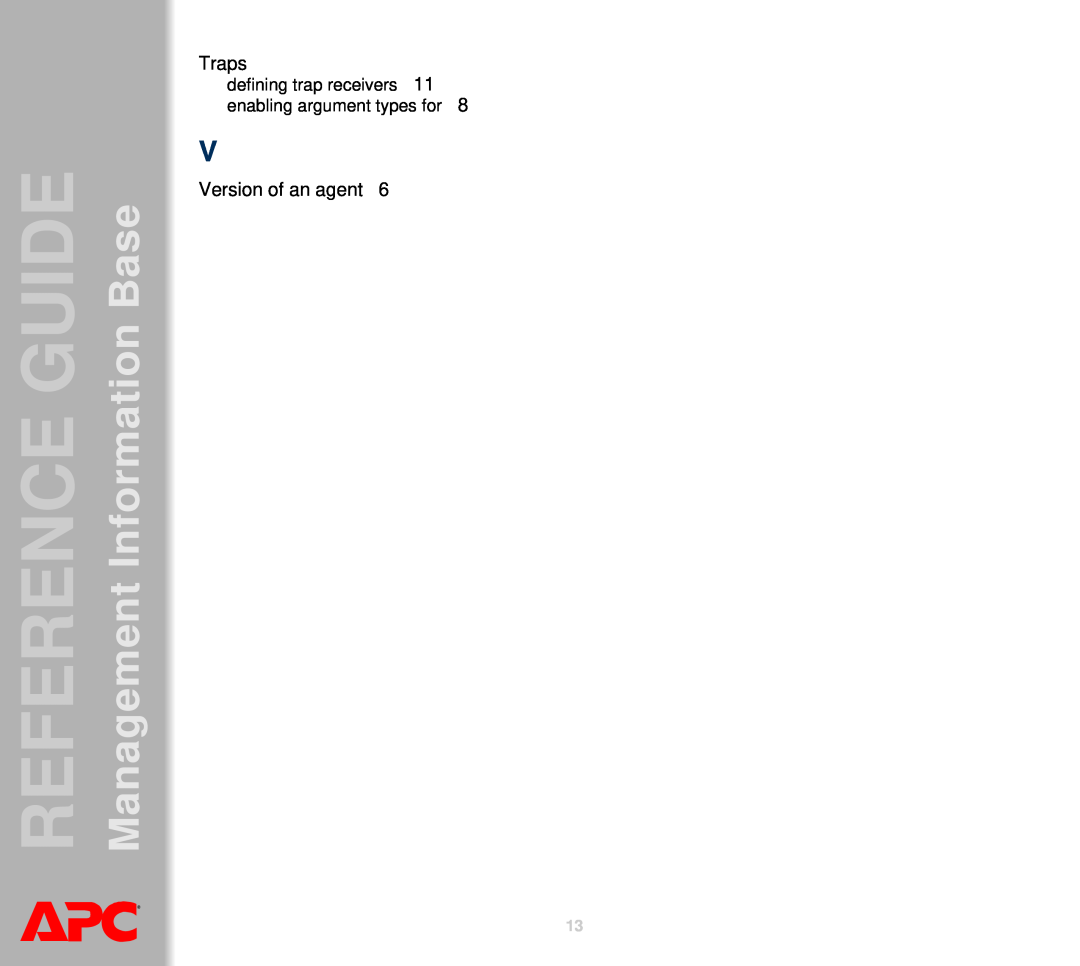 APC AP8959NA3 manual Management Information Base, Traps, Version of an agent, Reference Guide 