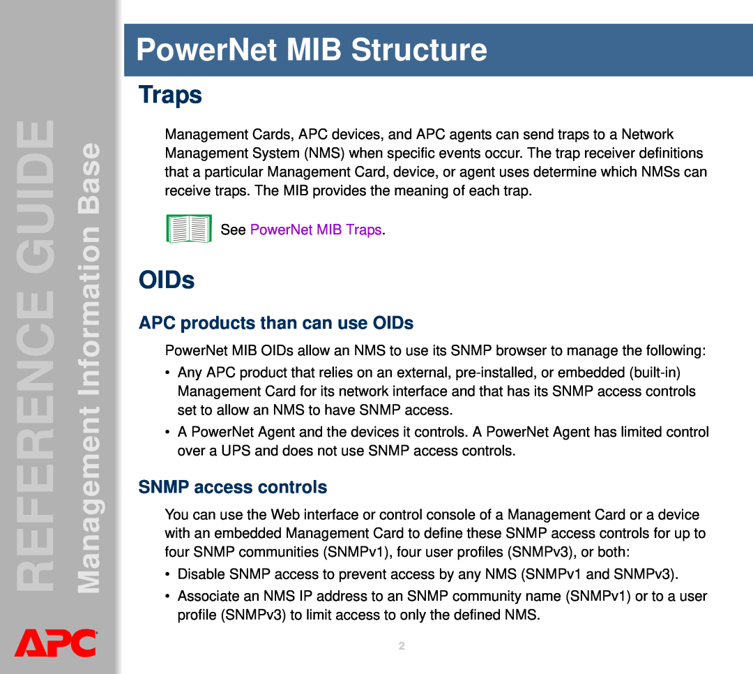 APC AP8959NA3 manual PowerNet MIB Structure, Traps, APC products than can use OIDs, SNMP access controls 