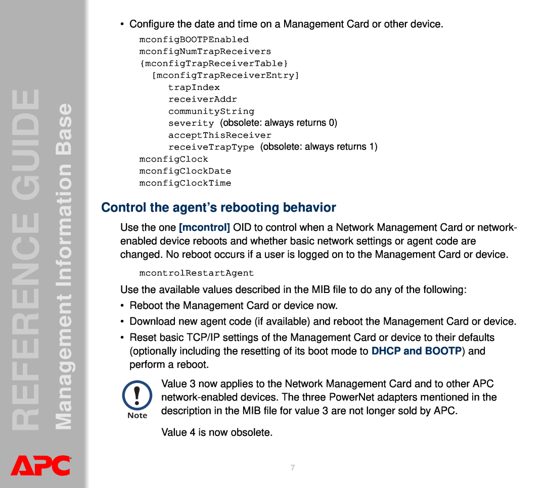 APC AP8959NA3 manual Control the agent’s rebooting behavior, GUIDEBase, REFERENCEInformationManagement 