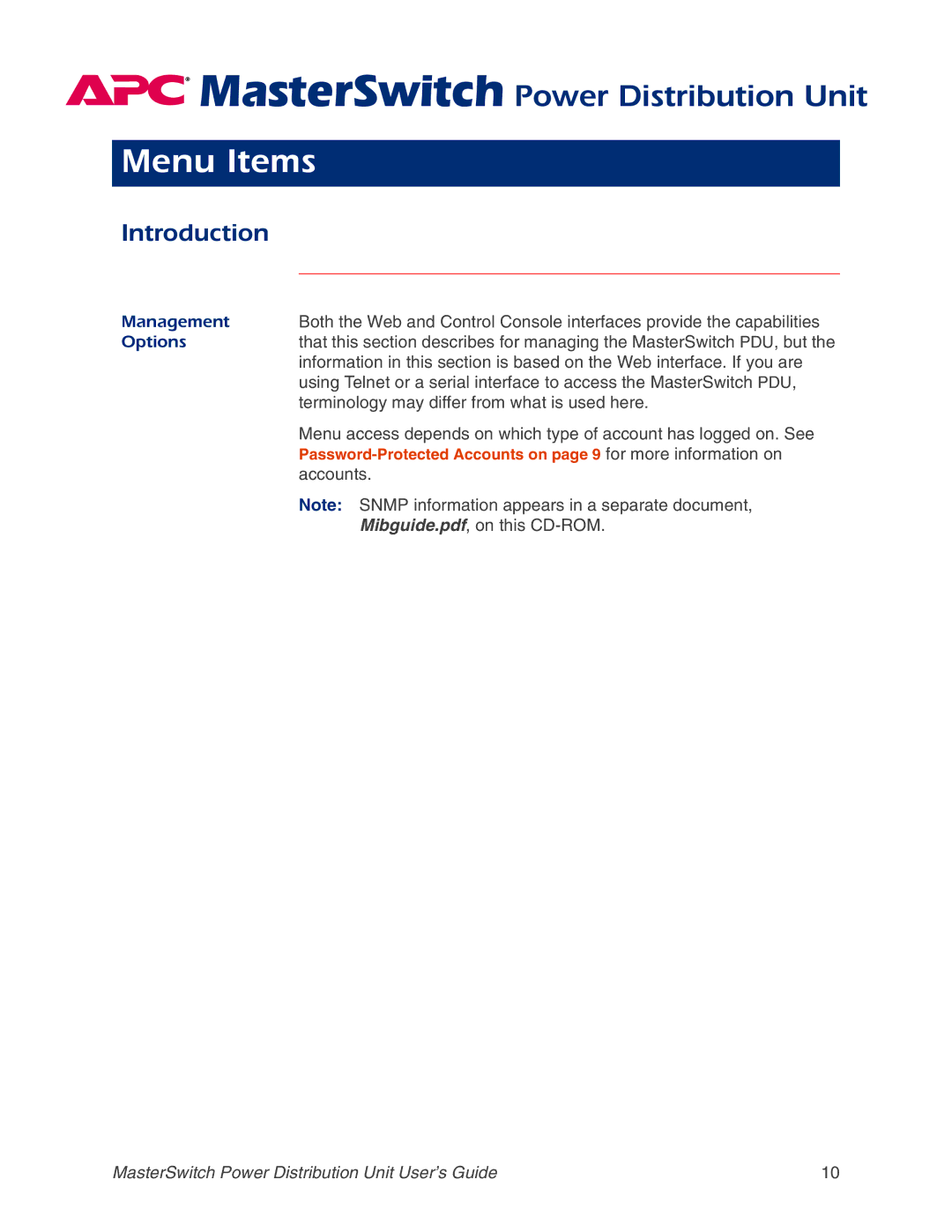 APC AP9217, AP9218, AP9211, AP9212 manual Menu Items, Introduction, Terminology may differ from what is used here, Accounts 