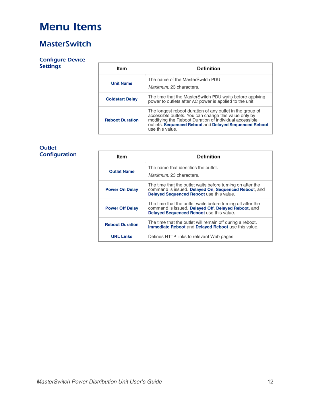 APC AP9218, AP9211, AP9217, AP9212 manual MasterSwitch, Configure Device Settings, Outlet Configuration 