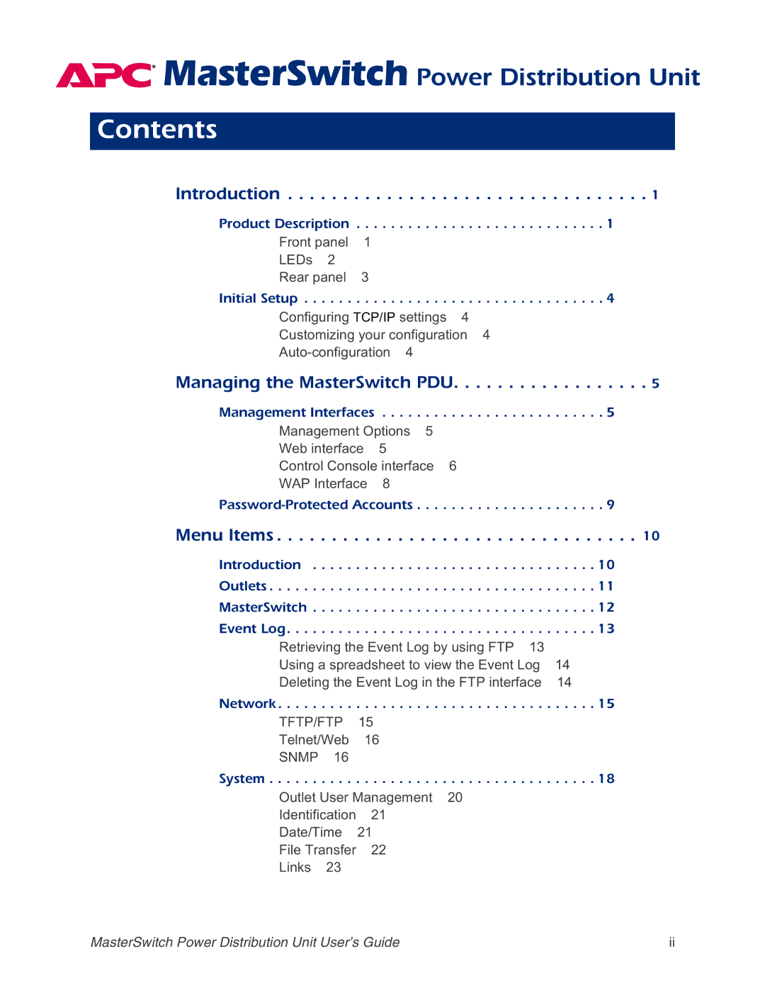 APC AP9217, AP9218, AP9211, AP9212 manual Contents 