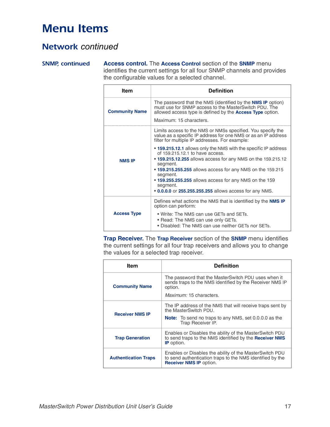 APC AP9211, AP9218, AP9217, AP9212 manual Password that the NMS identified by the NMS IP option 