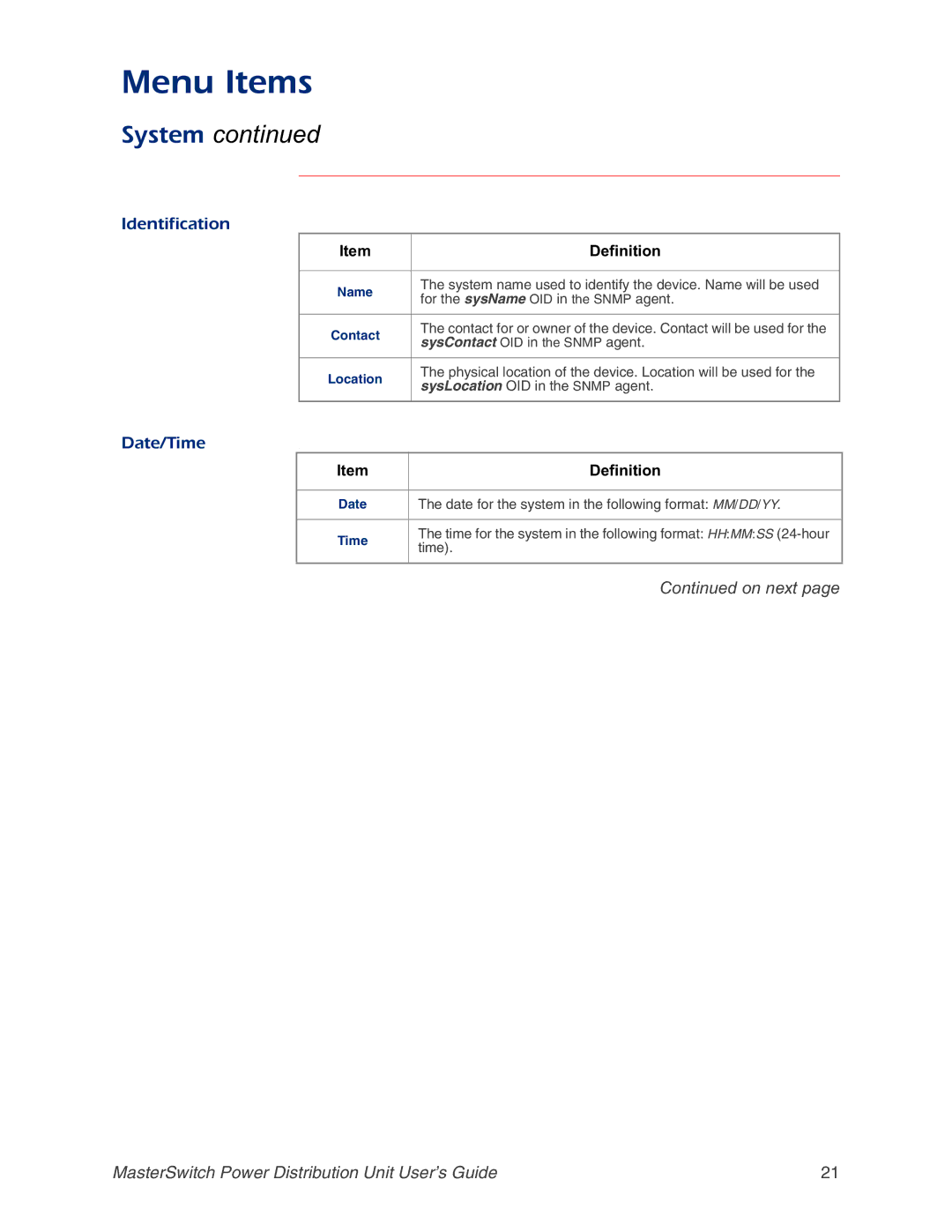 APC AP9211, AP9218, AP9217, AP9212 manual Identification, Date/Time 