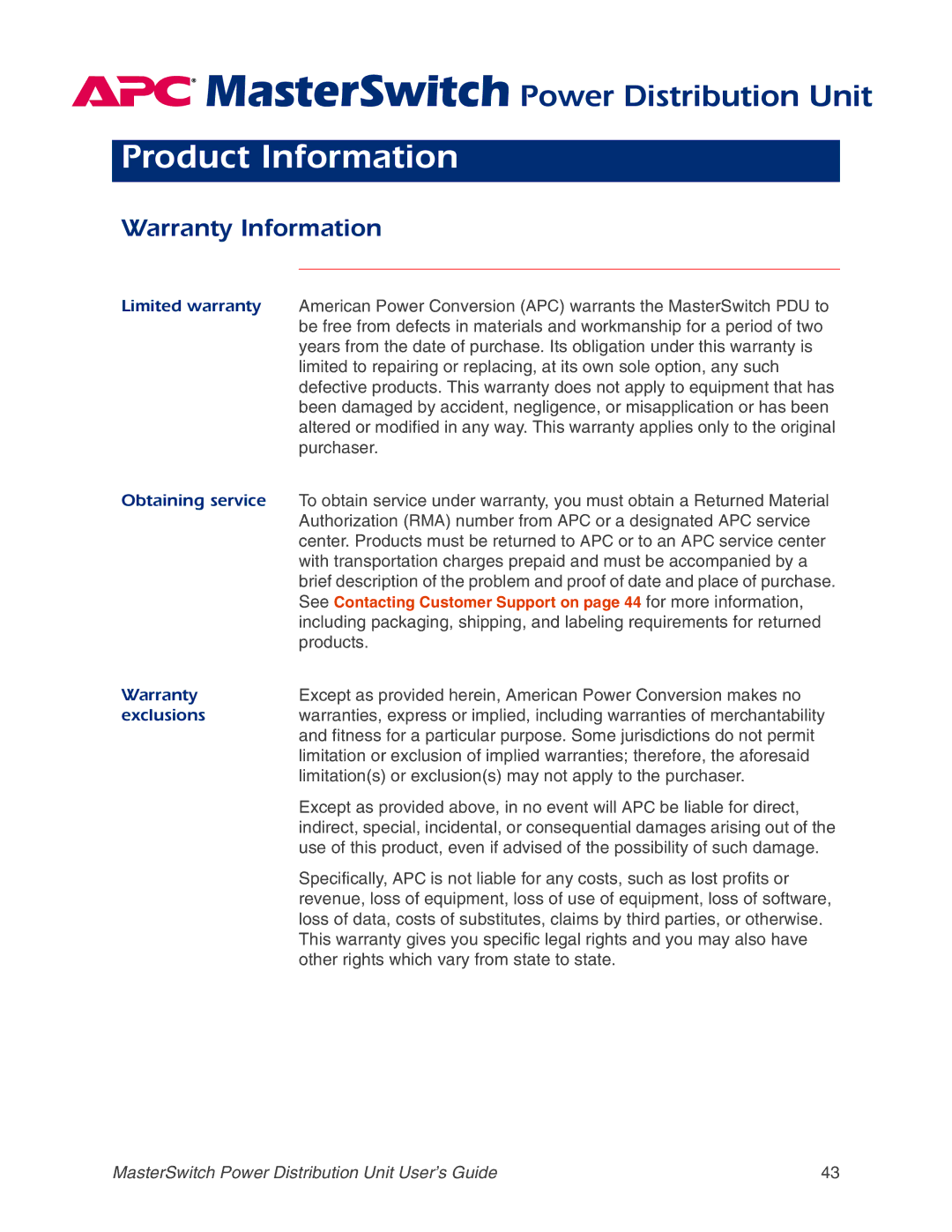 APC AP9212, AP9218, AP9211, AP9217 manual Product Information, Warranty Information 