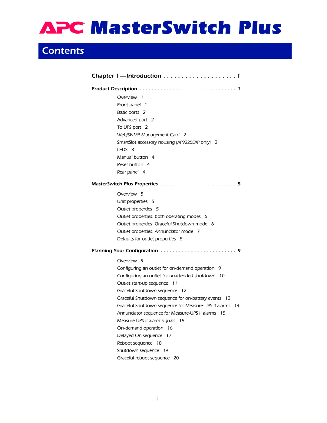 APC AP9225EXP manual MasterSwitch Plus, Contents 