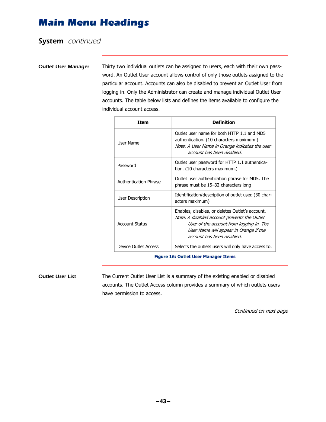 APC AP9225EXP manual Outlet User Manager, Outlet User List, ±±, LJXUH2XWOHW8VHU0DQDJHU,WHPV 