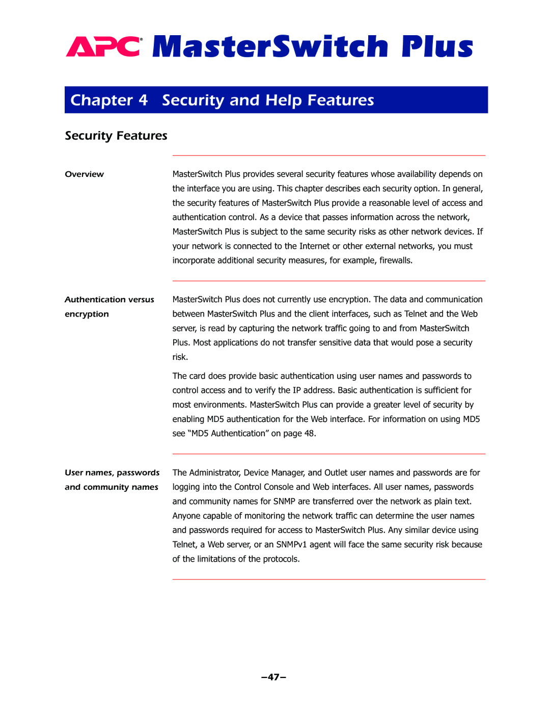 APC AP9225EXP manual Security and Help Features, Security Features, RiWkhOlplwdwlrqvRiWkhSurwrfrov, ±± 