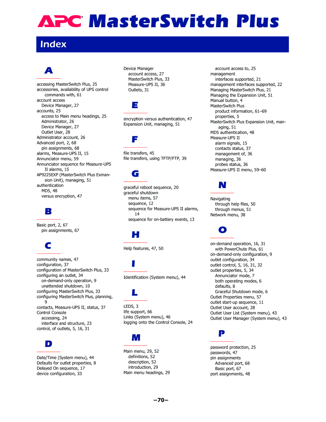 APC AP9225EXP manual Index, ±± 