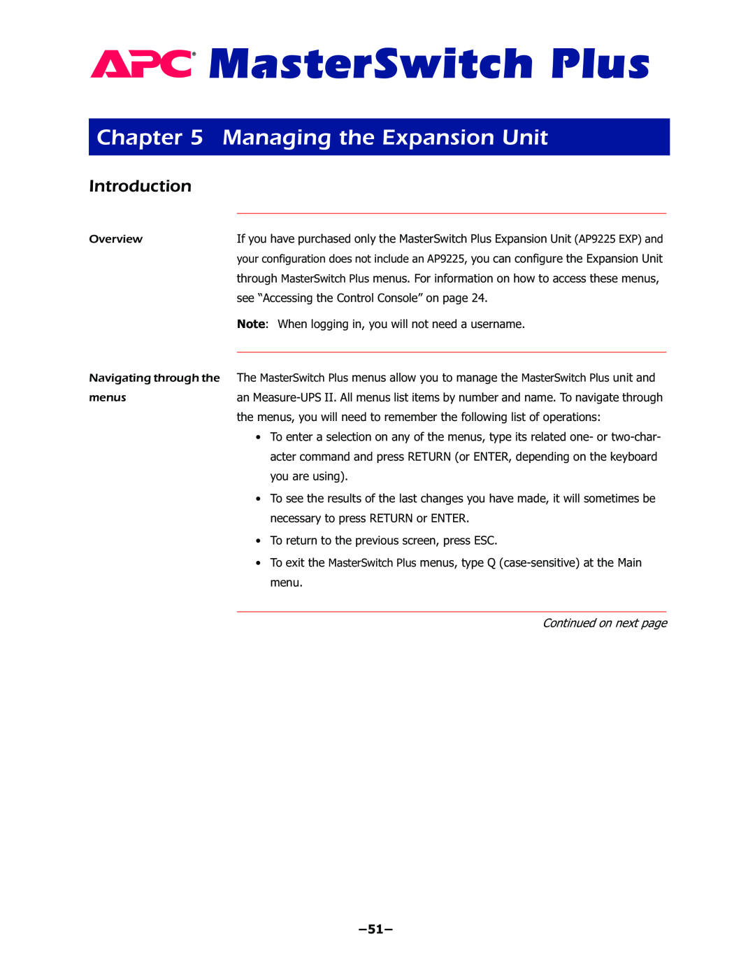 APC AP9225EXP manual Managing the Expansion Unit, VHH³$FFHVVLQJWKH&RQWURO&RQVROH´RQSDJH, ±±, MasterSwitch Plus 