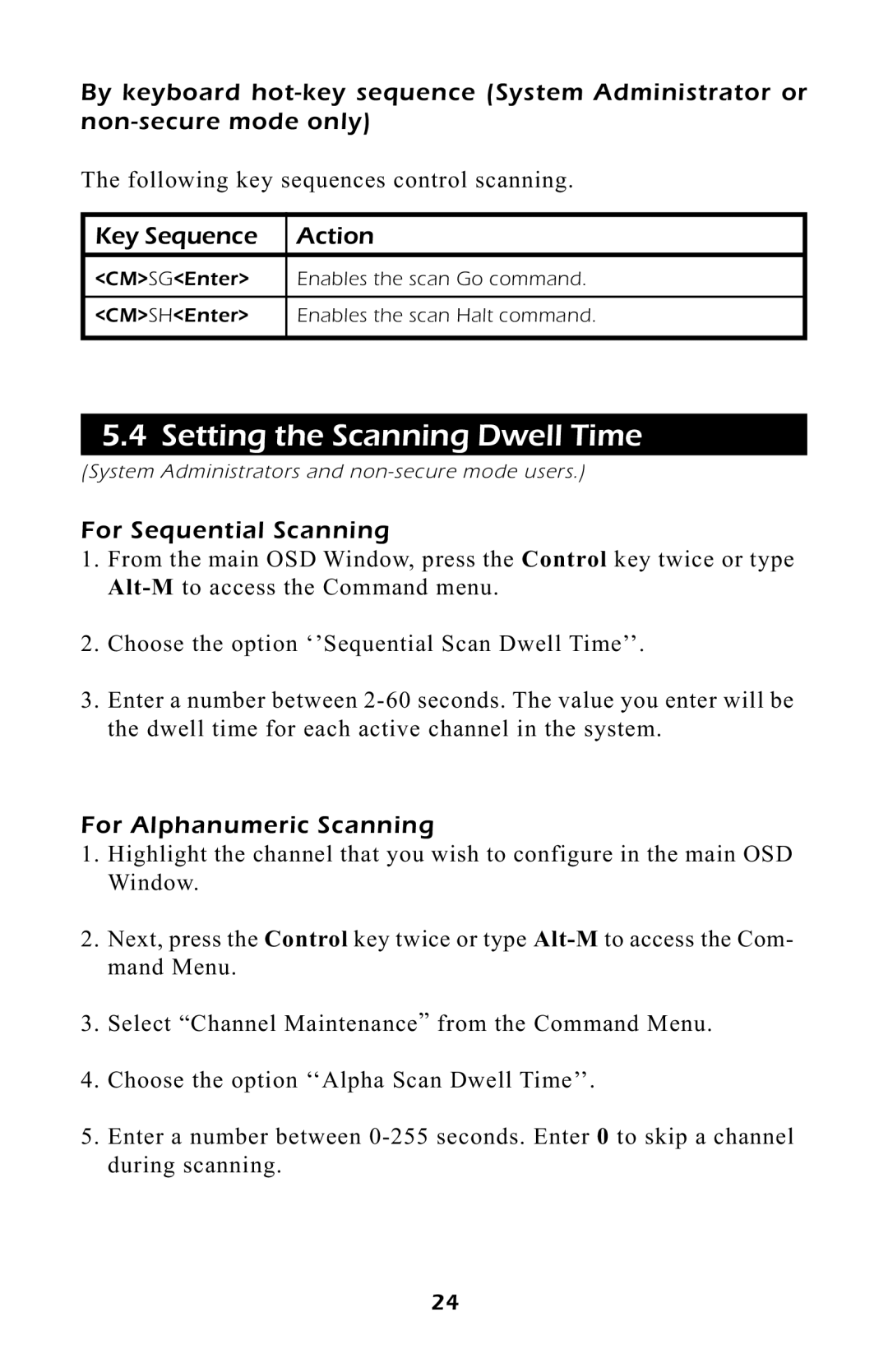 APC AP9258, AP9254 manual Setting the Scanning Dwell Time, For Sequential Scanning, For Alphanumeric Scanning 