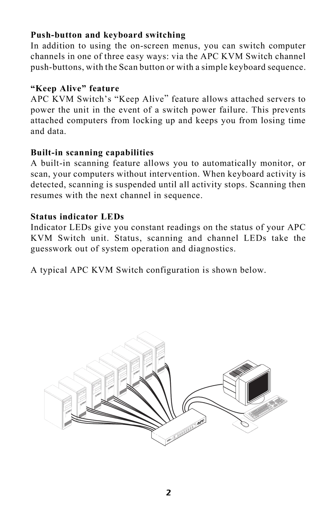 APC AP9258, AP9254 manual Push-button and keyboard switching 