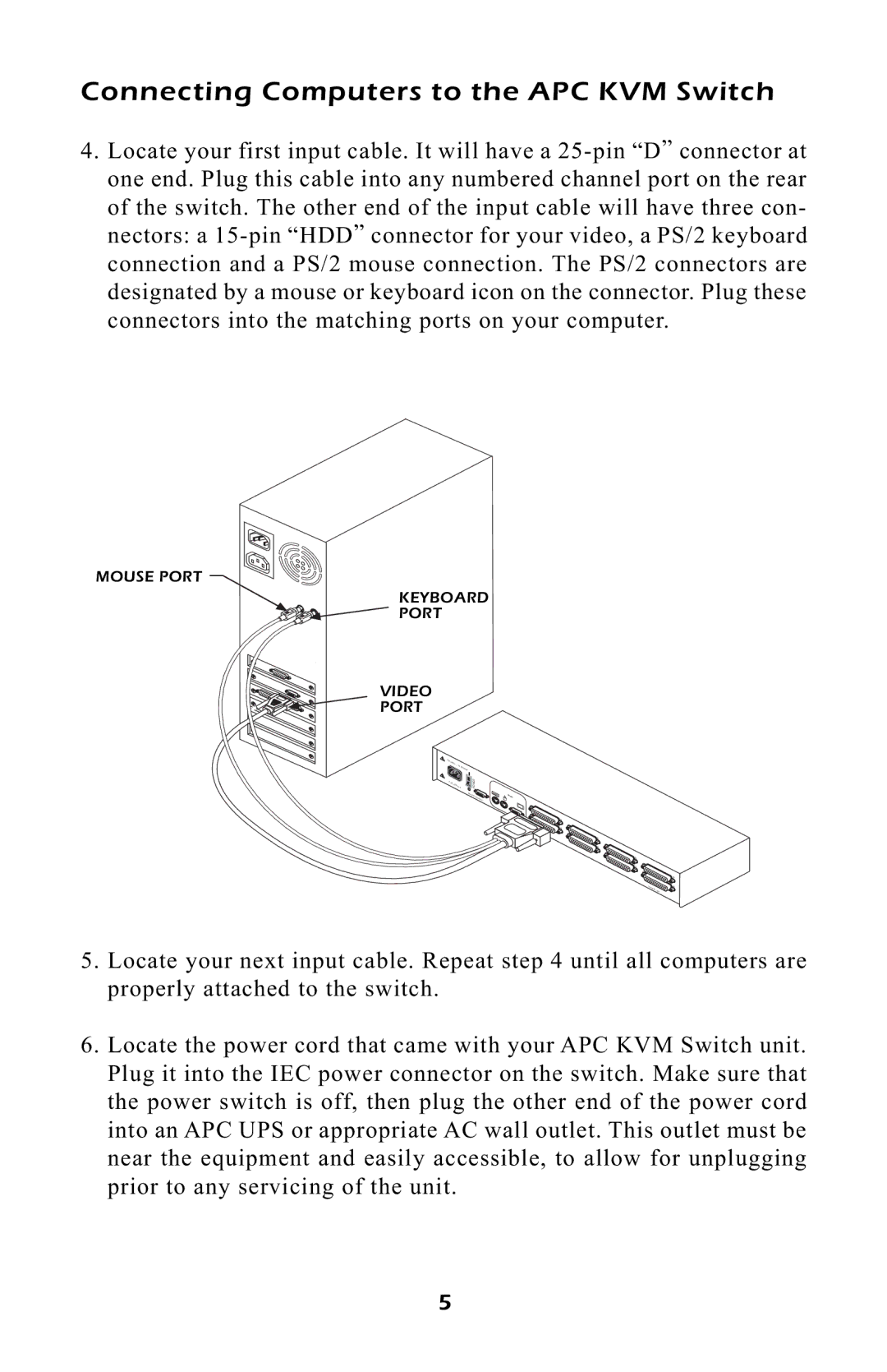 APC AP9254, AP9258 manual Connecting Computers to the APC KVM Switch 