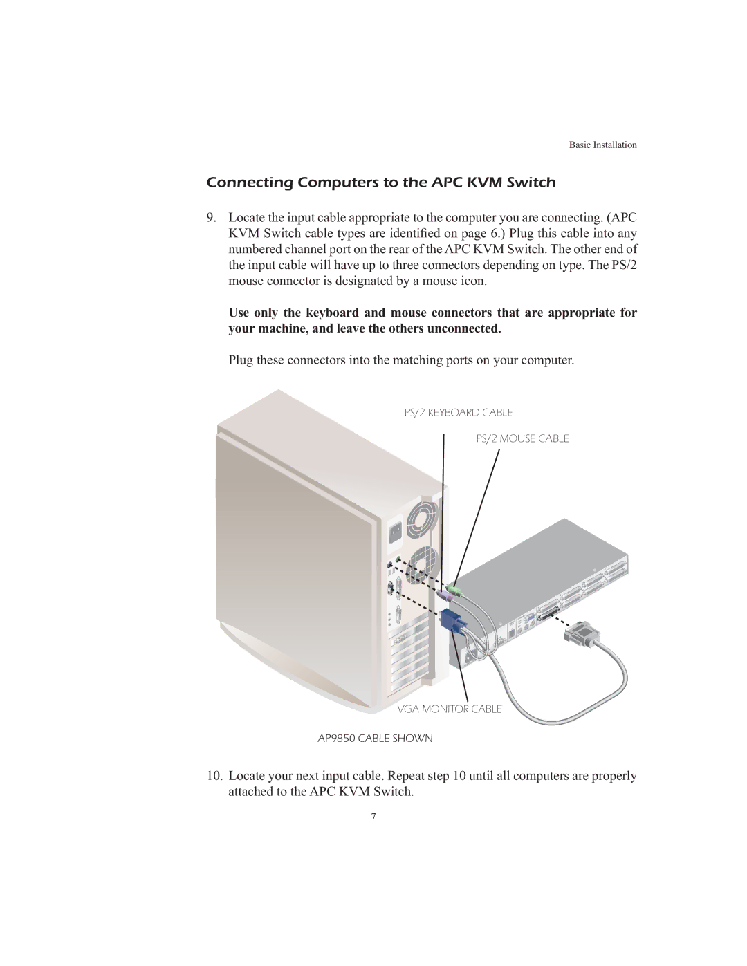 APC AP9268 manual Connecting Computers to the APC KVM Switch 