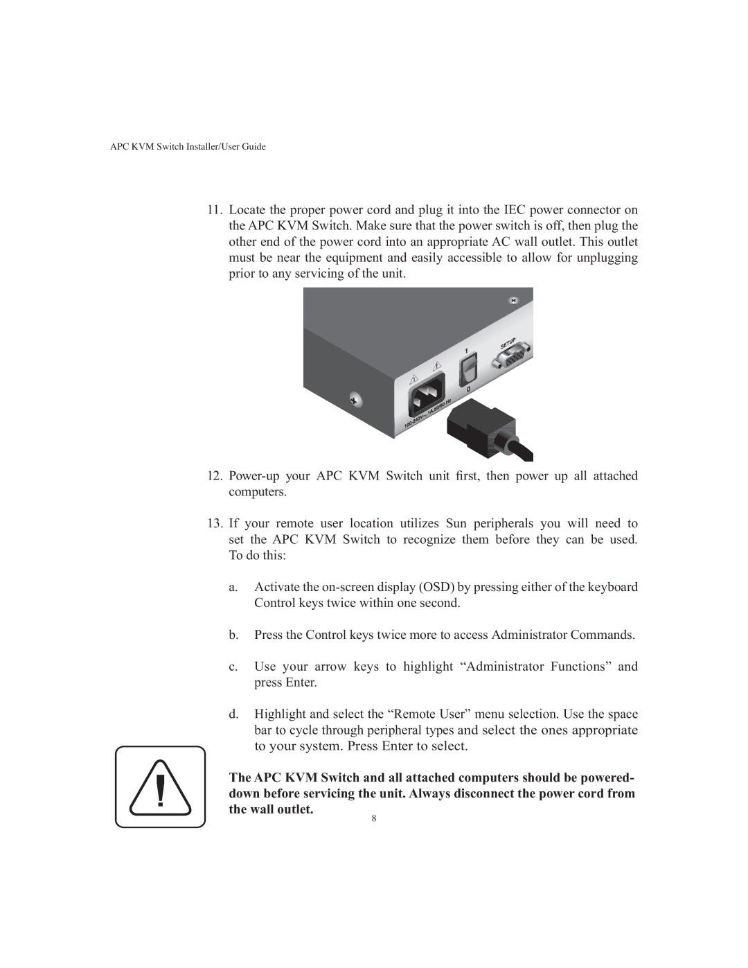 APC AP9268 manual APC KVM Switch Installer/User Guide 