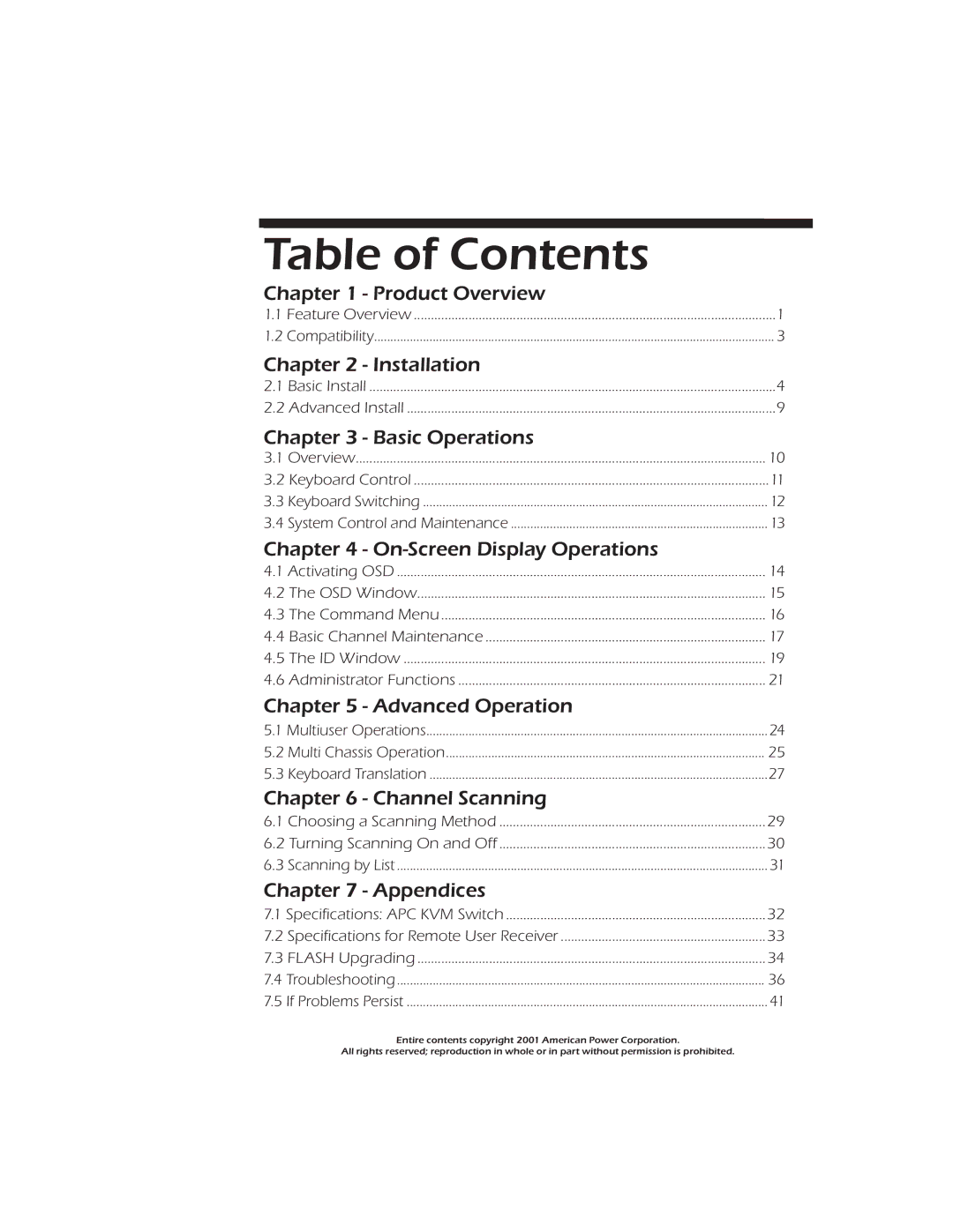 APC AP9268 manual Table of Contents 