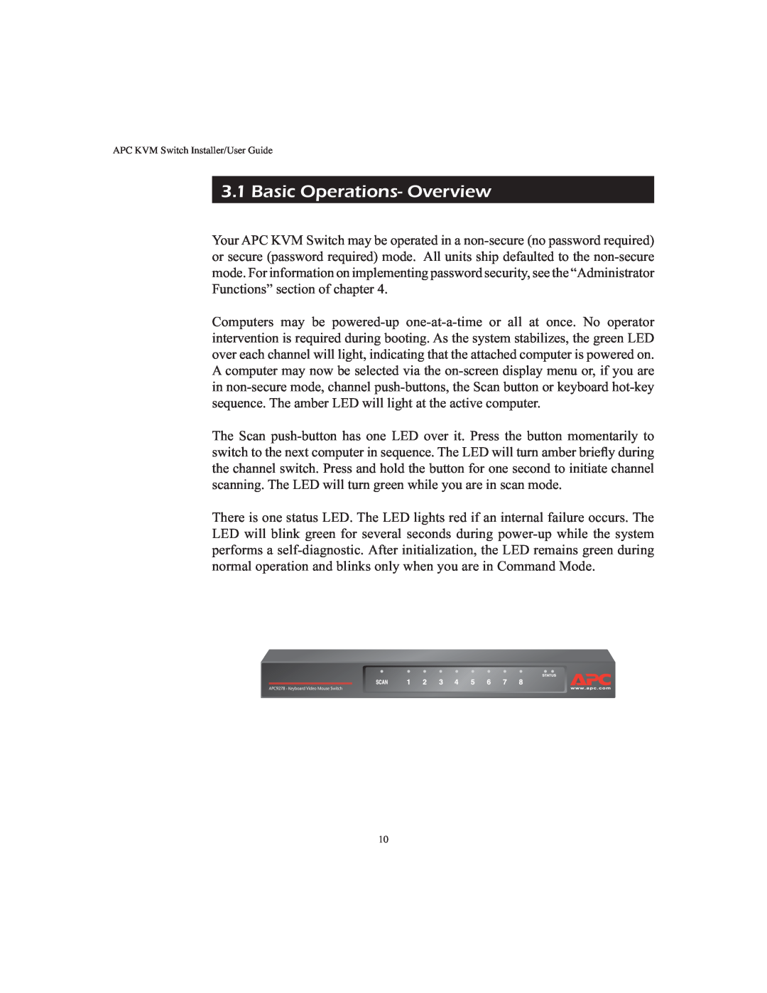 APC AP9268 manual Basic Operations- Overview 