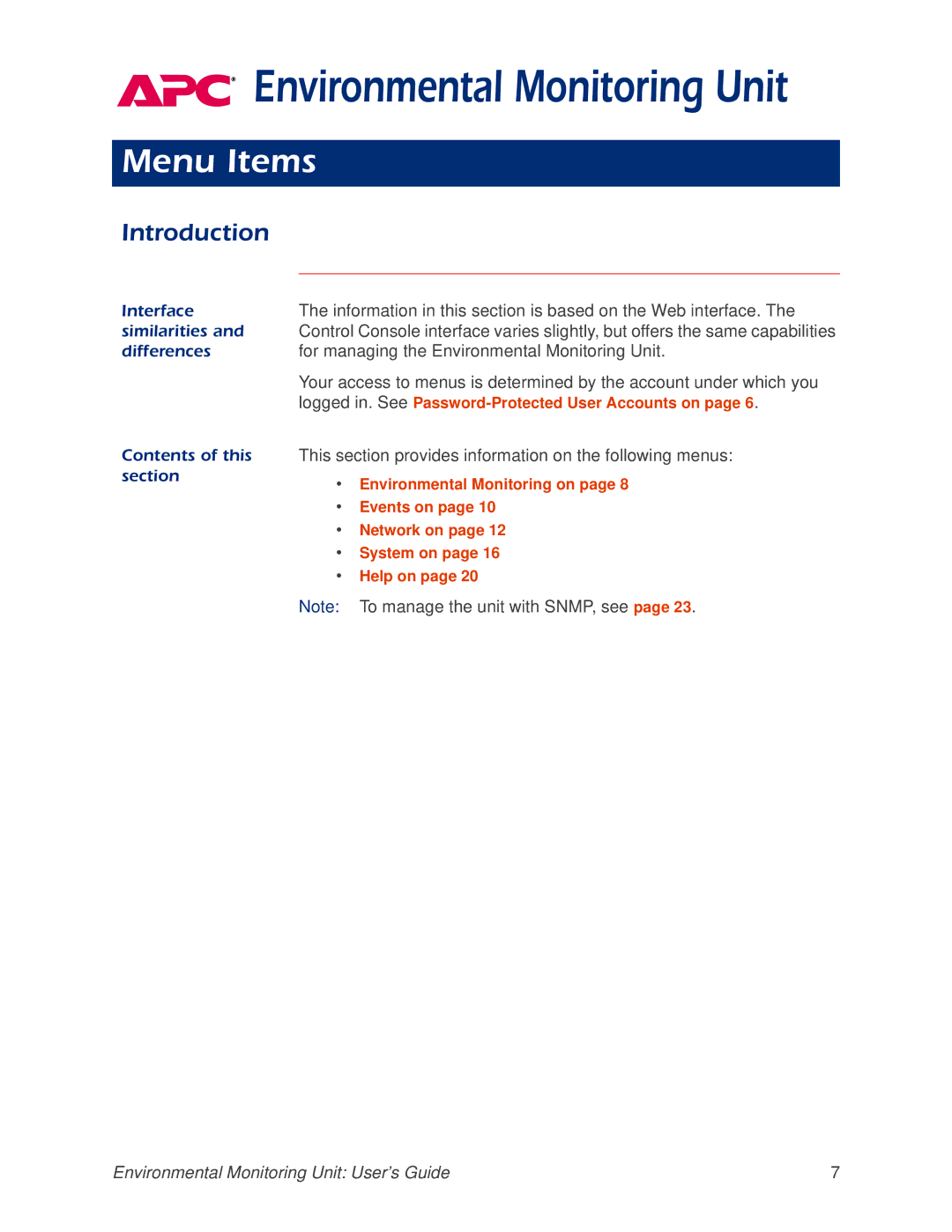 APC AP9312THi manual Menu Items, This section provides information on the following menus 