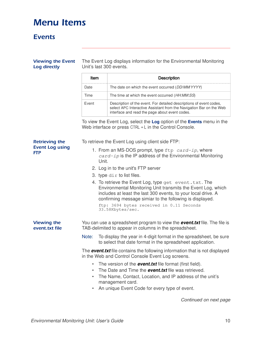 APC AP9312THi manual Events 