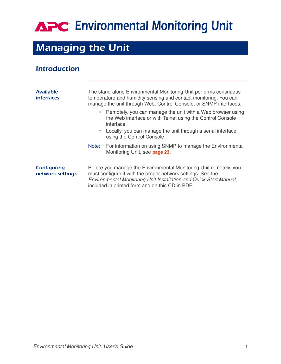 APC AP9312THi manual Managing the Unit, Introduction 